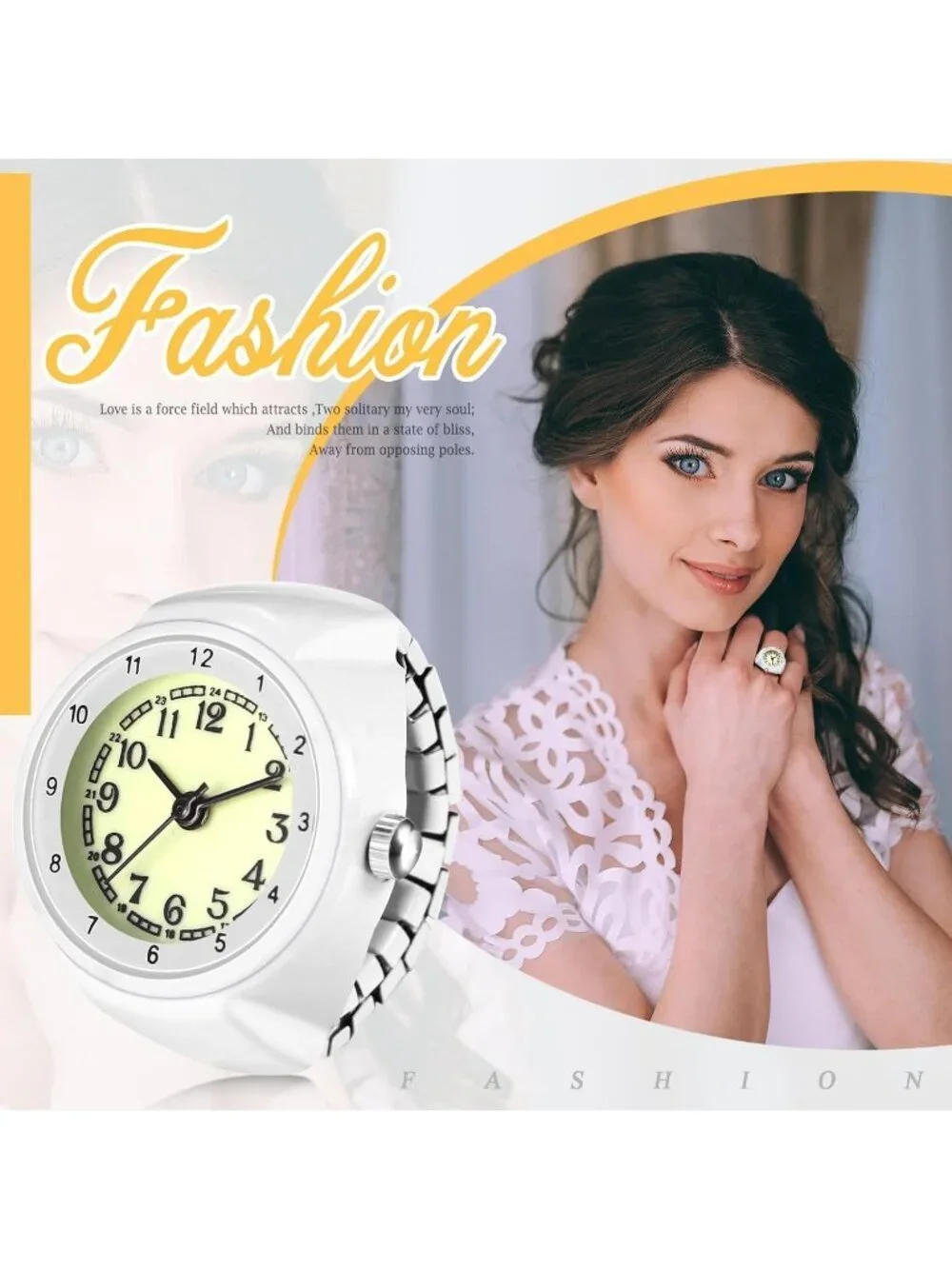 Unisex White Analog Quartz Stretchy Strap Elastic Arabic Dial Finger Ring Watch